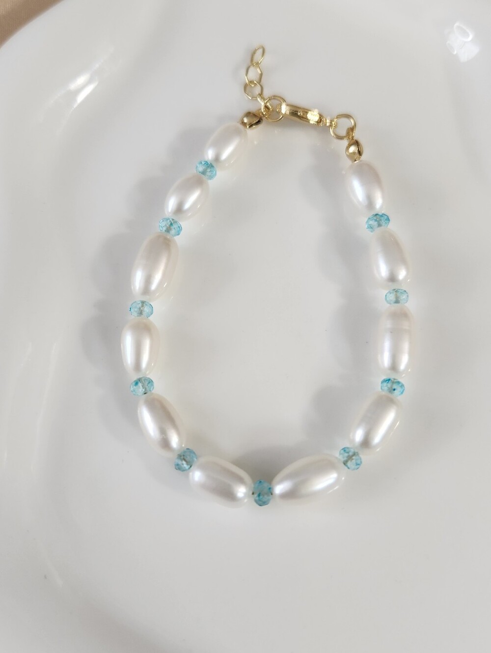 Freshwater Pearl And Blue Topaz Bracelet